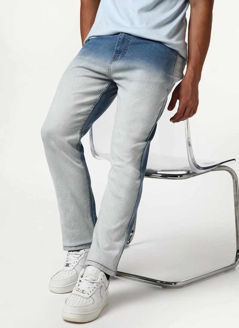 Urbano Fashion Men's Light Blue Straight Fit Heavy Washed Faded Denim Jeans Stretchable